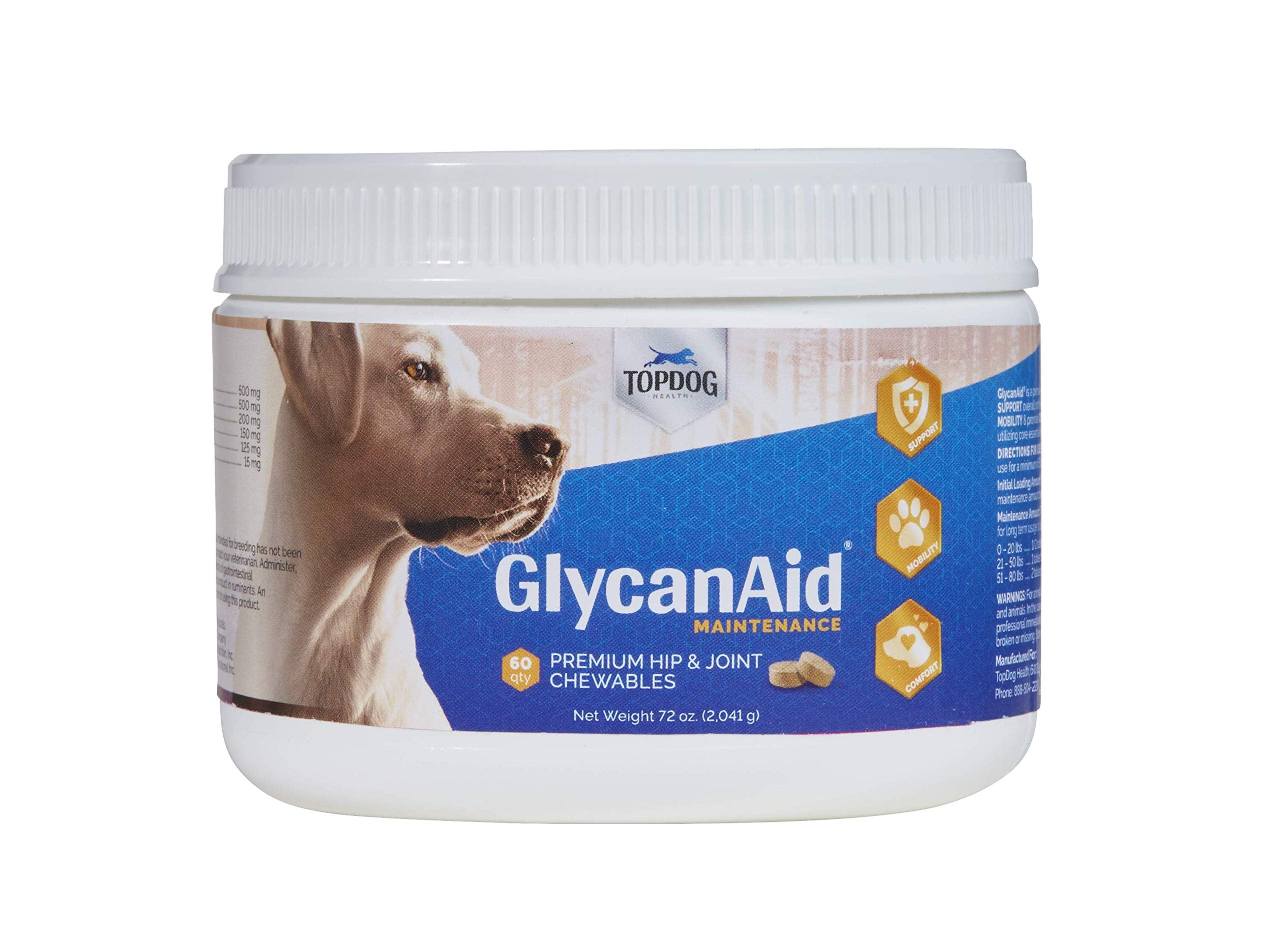 TopDog Health GlycanAid Maintenance chewables promote joint comfort for dogs.