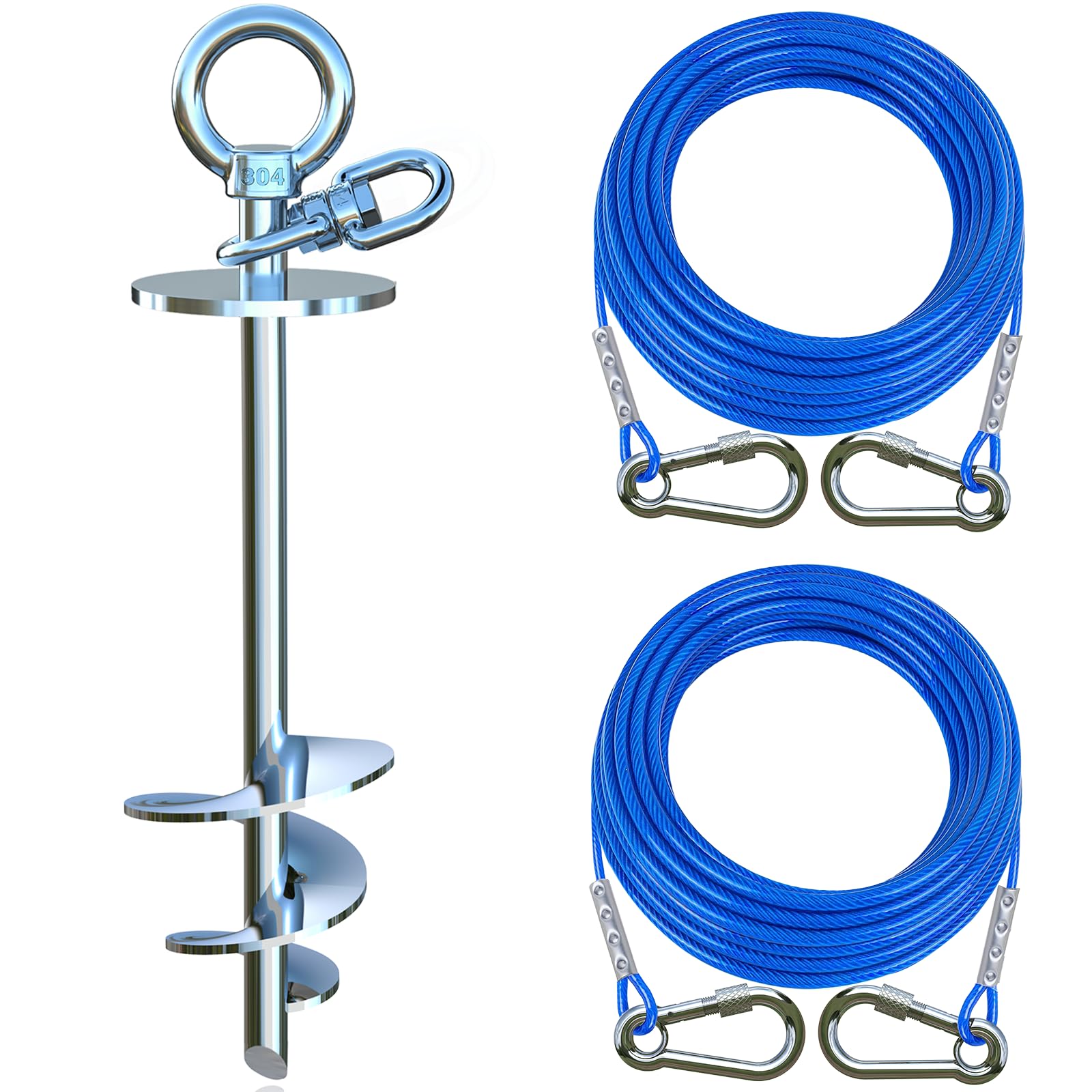 TOPKNOT dog tie-out stake demonstrates heavy-duty stainless steel for durable yard anchoring