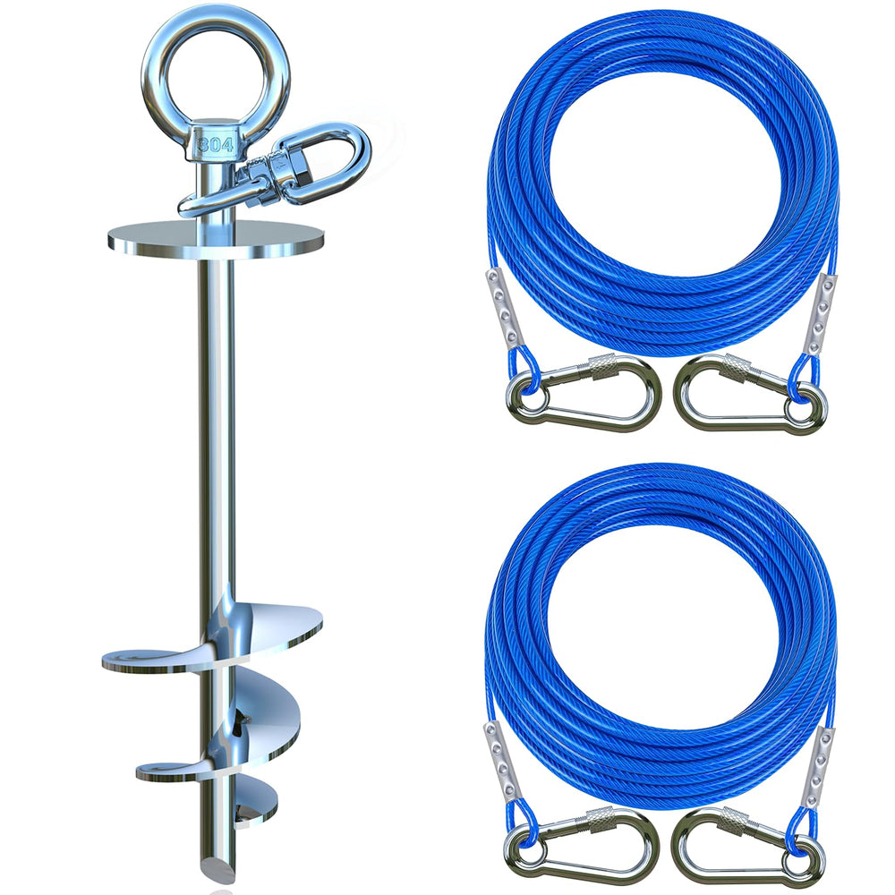 TOPKNOT dog tie-out stake demonstrates heavy-duty stainless steel for durable yard anchoring