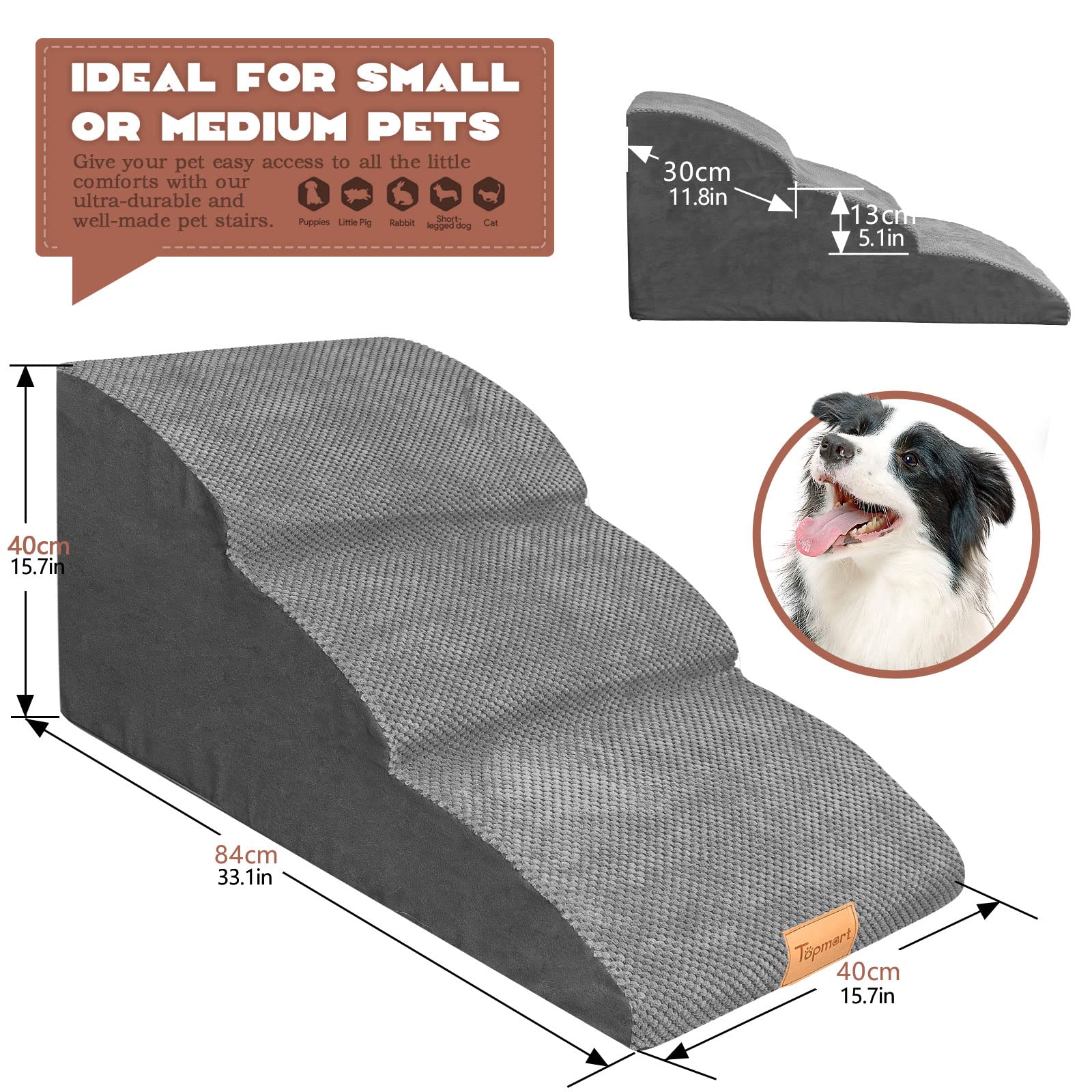 Topmart dog stairs with waterproof corduroy cover provide non-slip confidence on slick floors