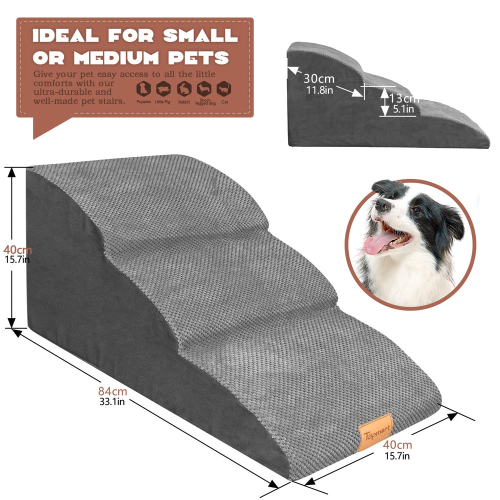 Topmart dog stairs with waterproof corduroy cover provide non-slip confidence on slick floors