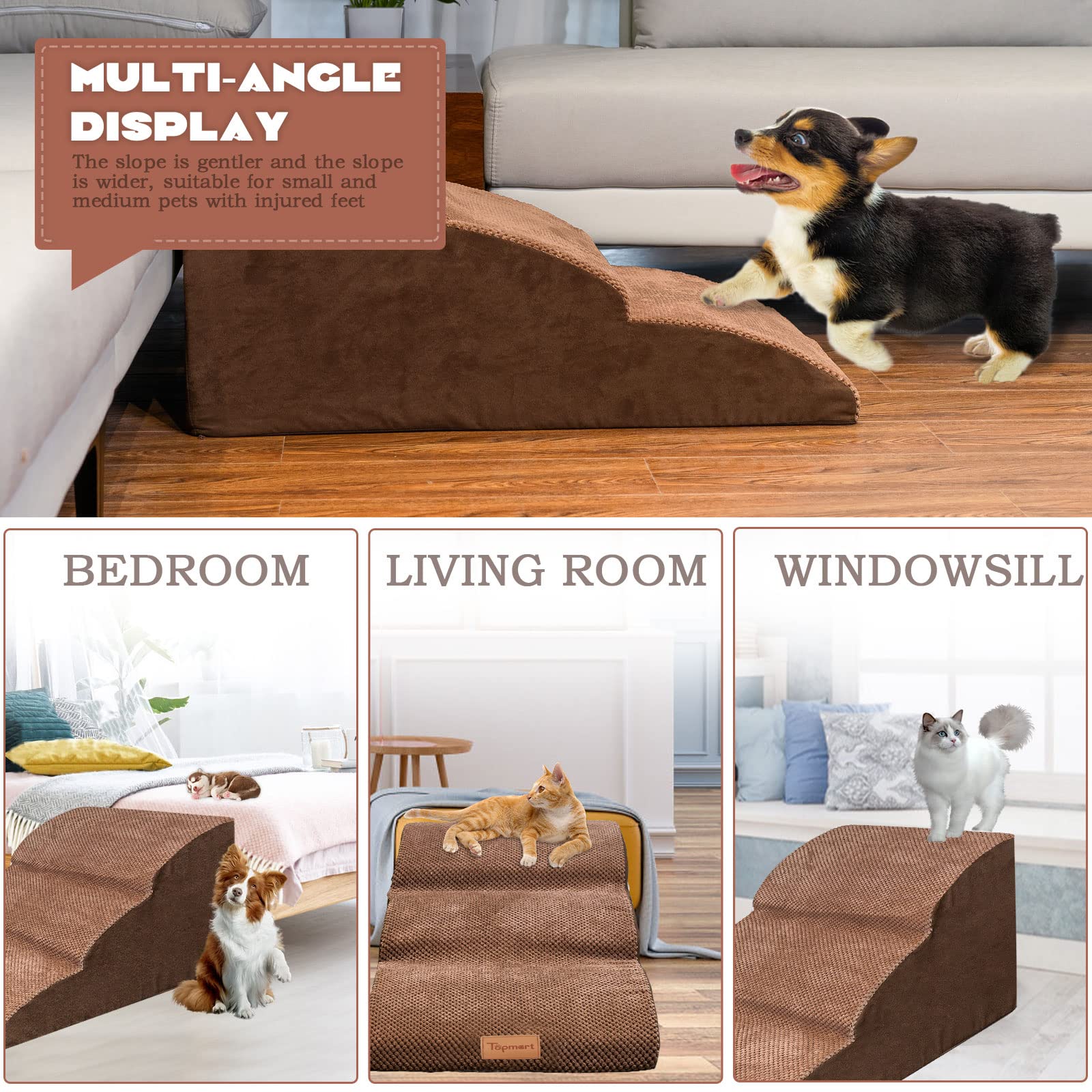 Topmart dog steps aid aging or injured pets reaching beds and sofas.