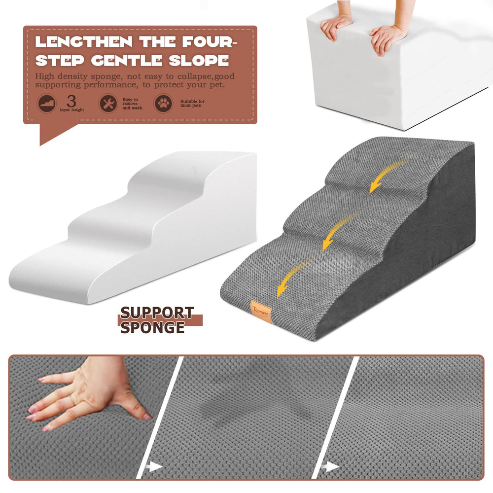 Topmart soft foam pet ladder stands 15.7 inches high for gentle bed access