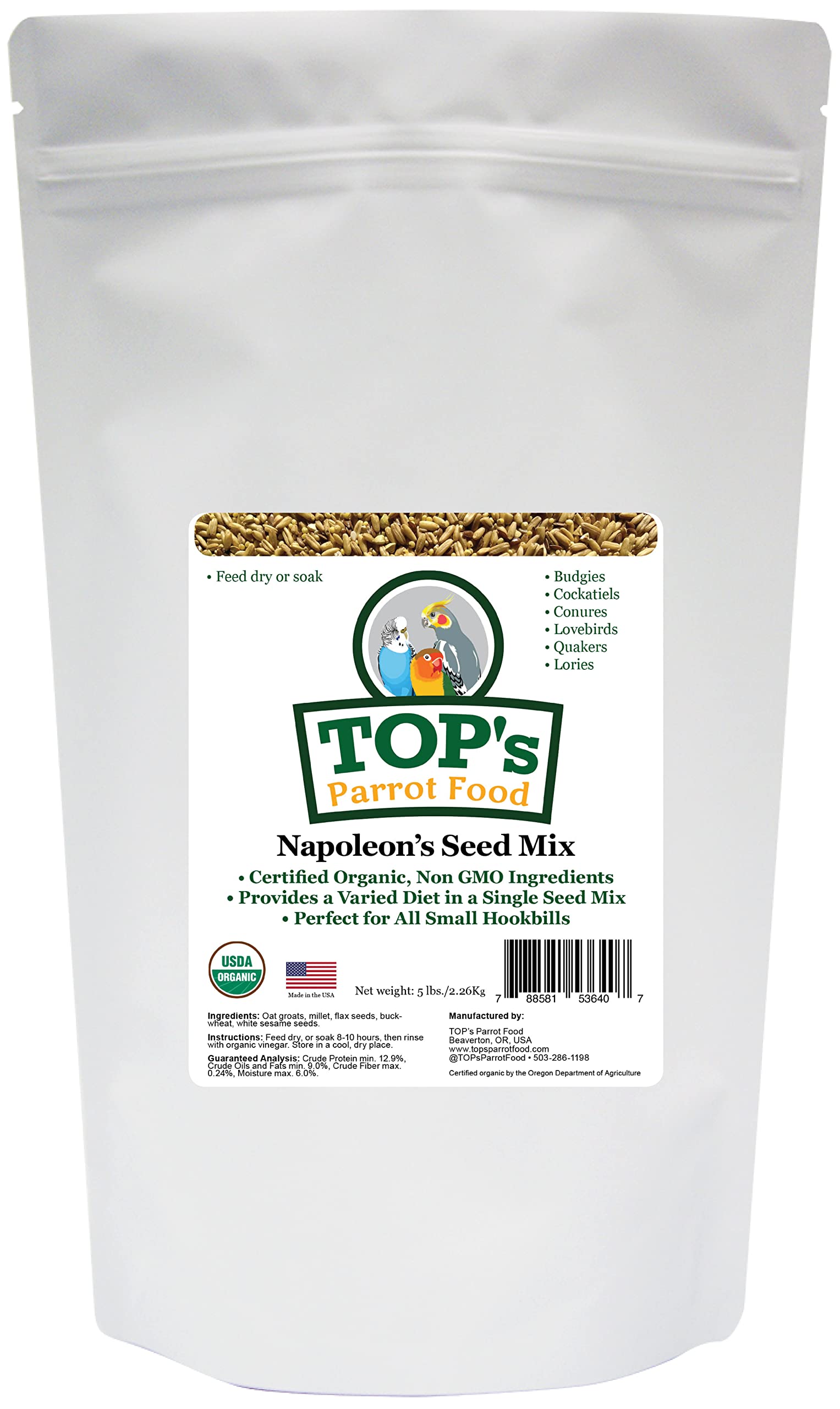 TOP's Napoleon's Seed Mix in a bowl for balanced nutrition in small hookbills