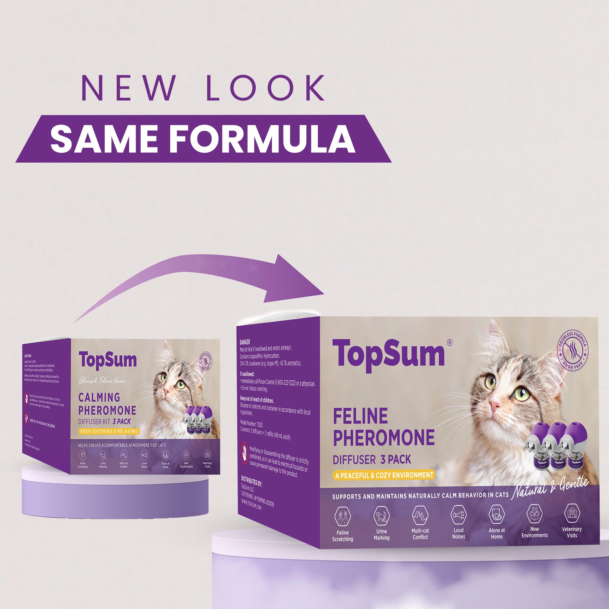 TopSum cat pheromones diffuser 3-pack in use across rooms supports a tranquil environment for multiple cats.
