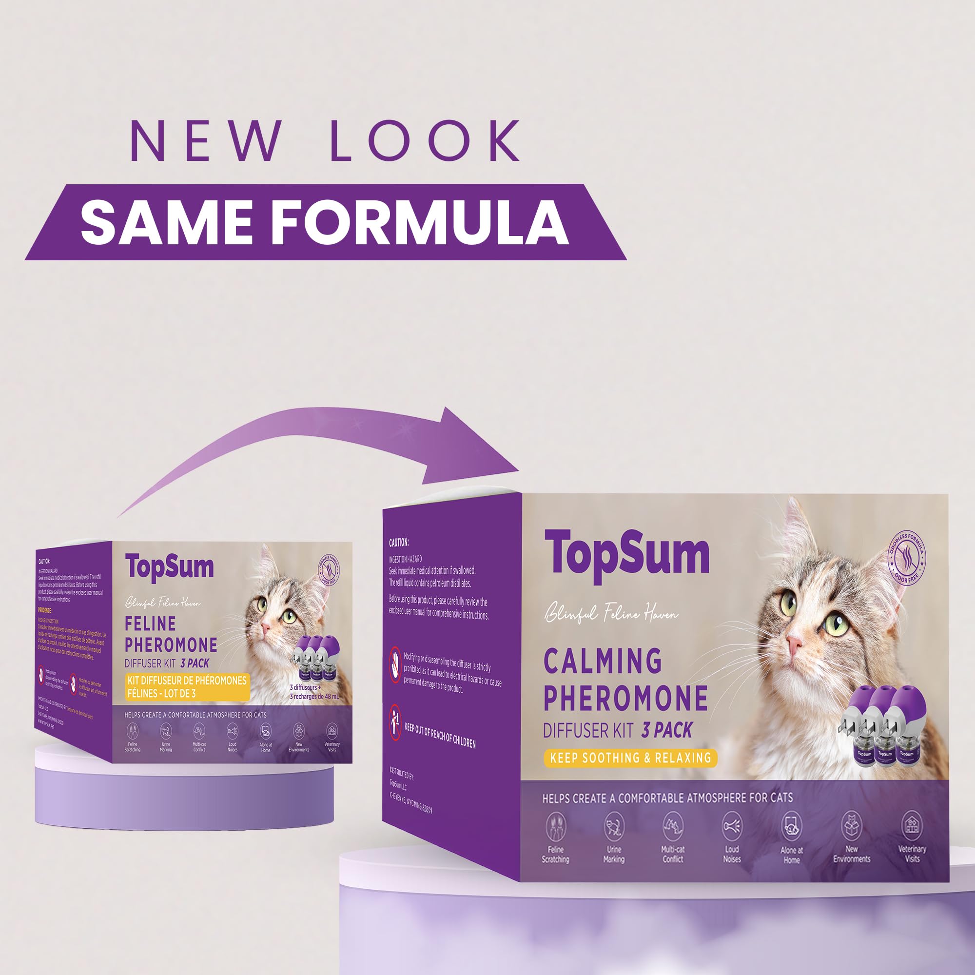 TopSum cat pheromones diffuser in action hints at calmer behavior over time.