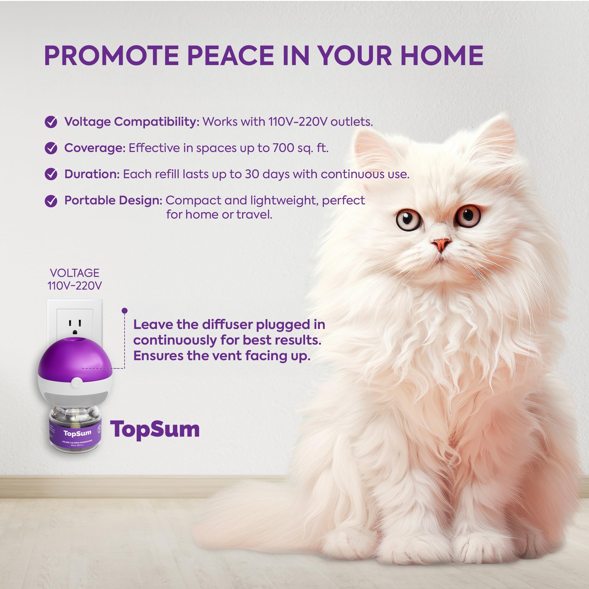 TopSum cat pheromones calming diffuser setup in a living room supports gentle behavior during daily routines
