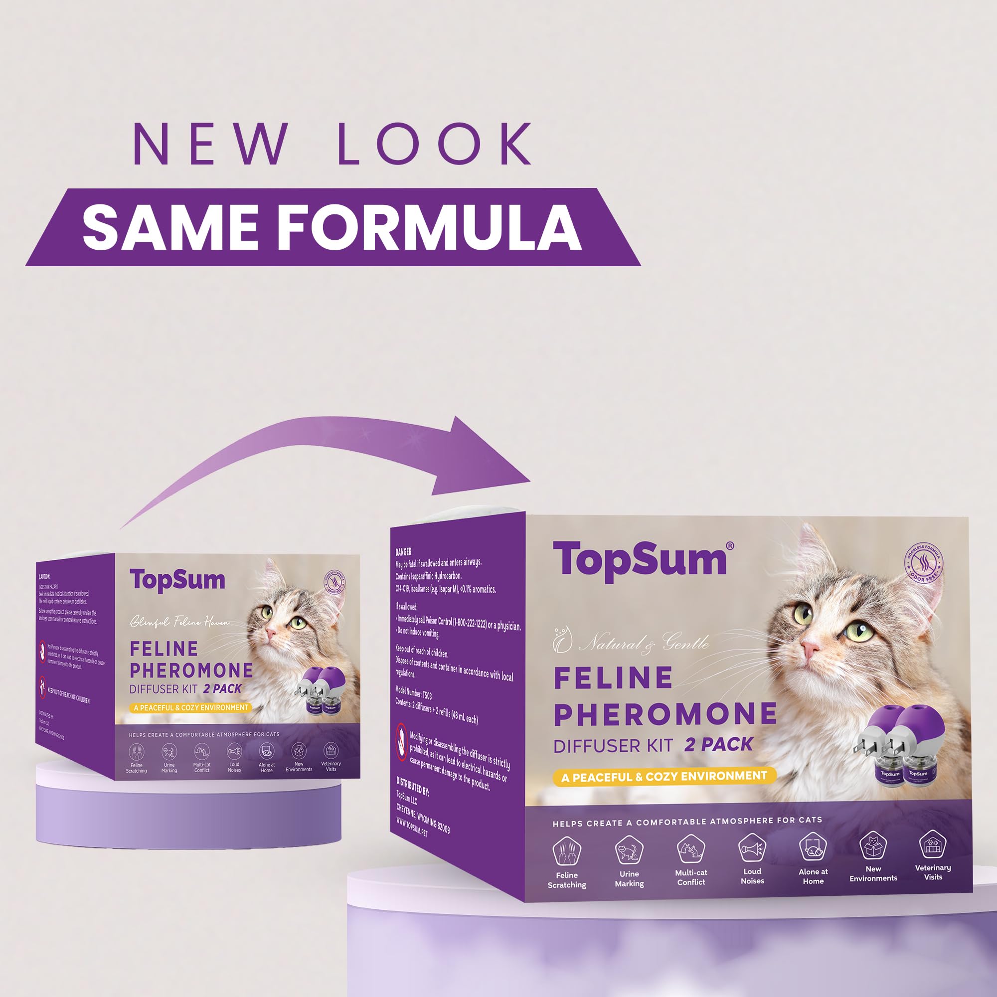 TopSum cat pheromones calming diffuser refill vial provides up to 30 days of continuous calming support