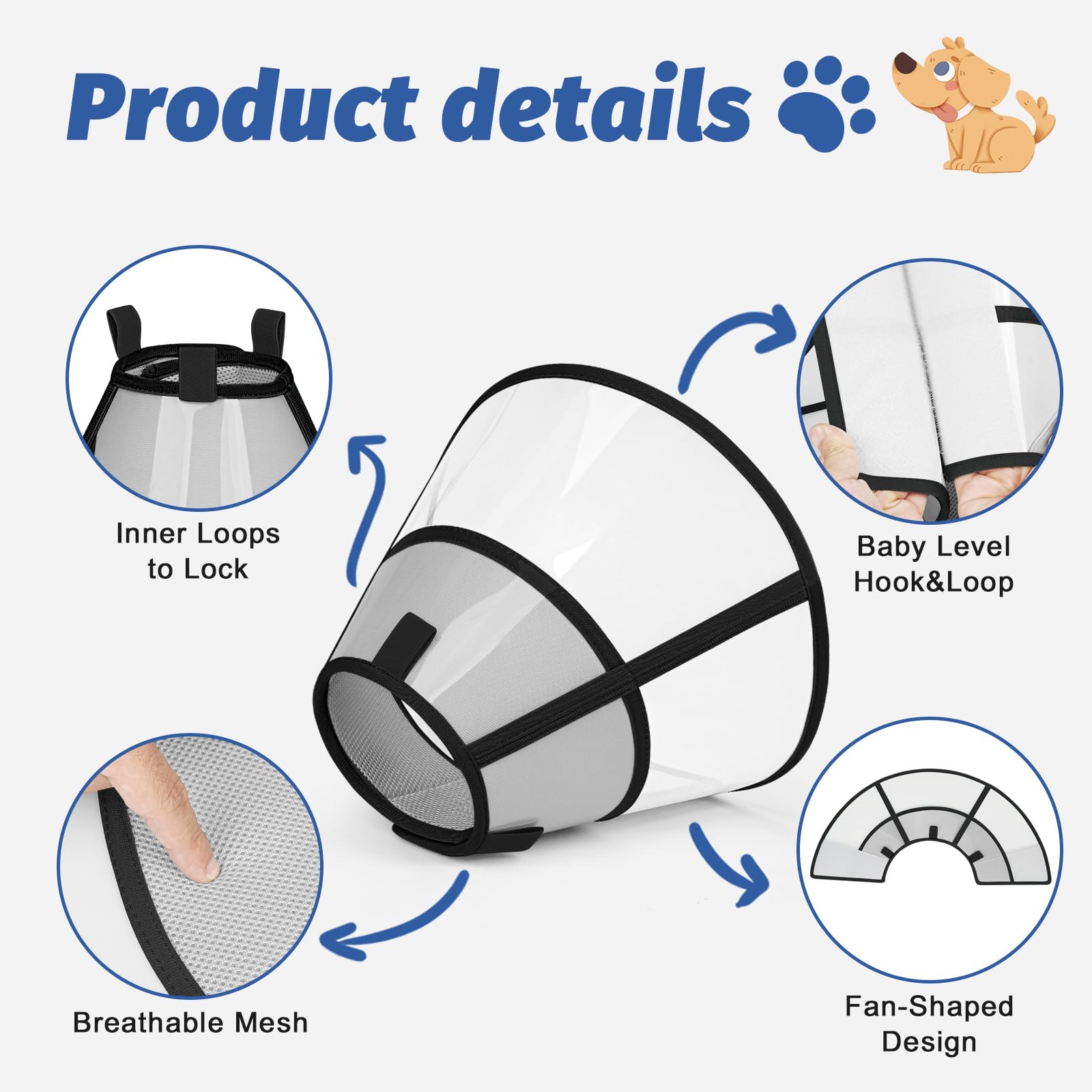 Toptakeit breathable material dog cone promotes skin-friendly comfort