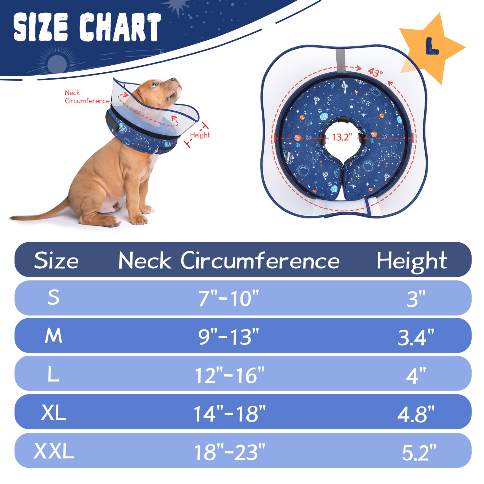 Toptakeit elevated inflatable dog cone secure inner-collar attachment prevents slipping