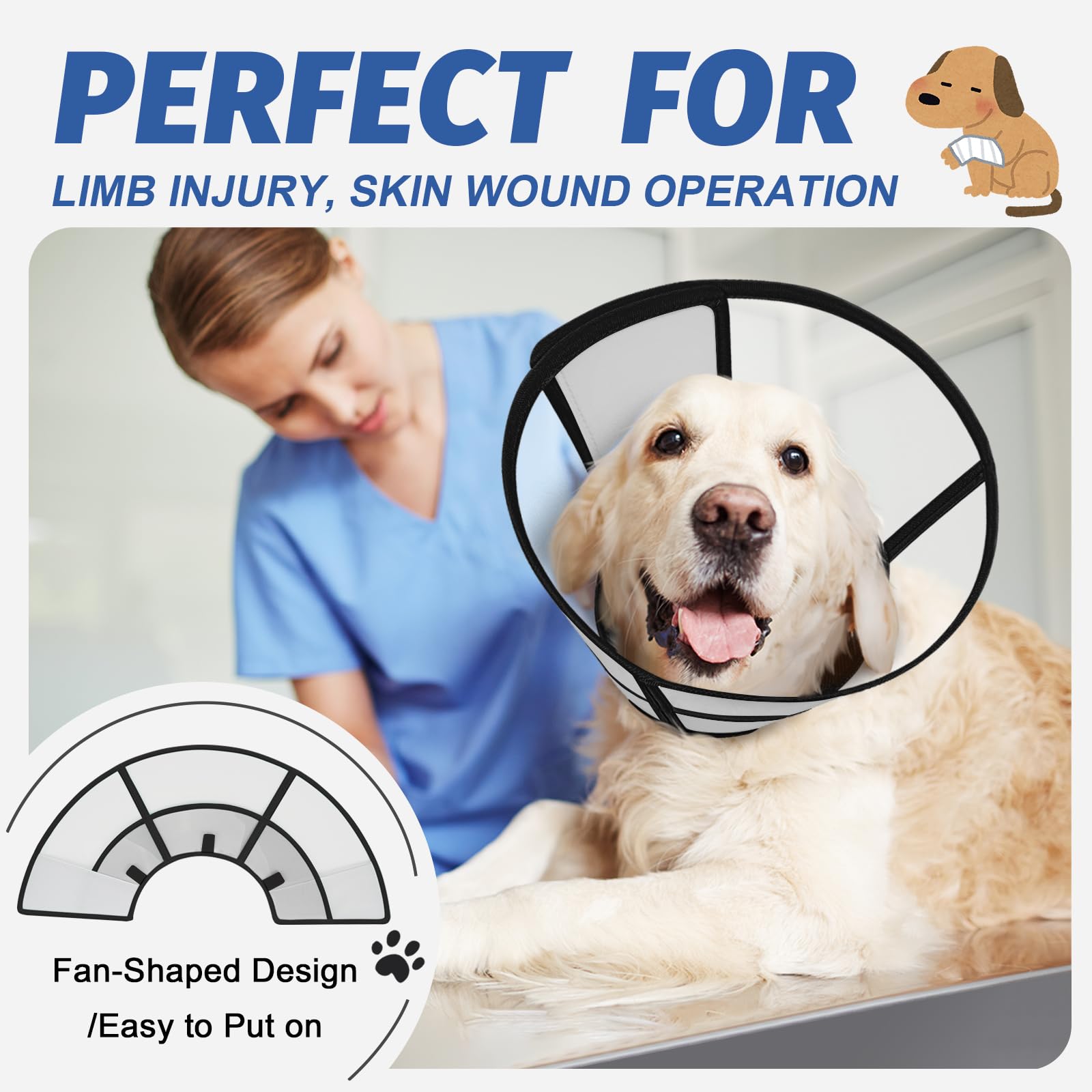 Toptakeit Elizabethan recovery collar adjustable fit helps secure the cone safely