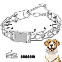 Toptakeit pinch prong collar for large dog enables gentle correction during walks.