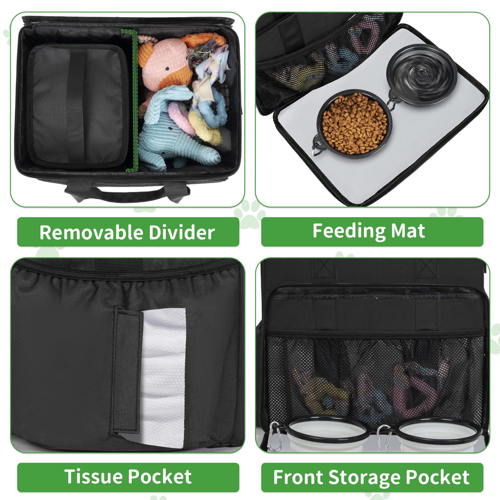 Toribio bag with two leak-proof food containers and two collapsible bowls for meals on the go.