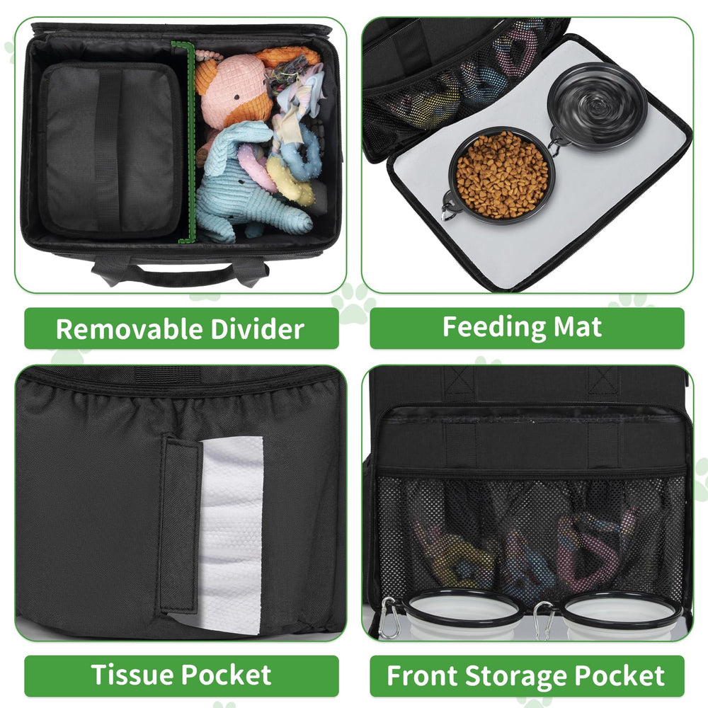 Toribio bag with two leak-proof food containers and two collapsible bowls for meals on the go.