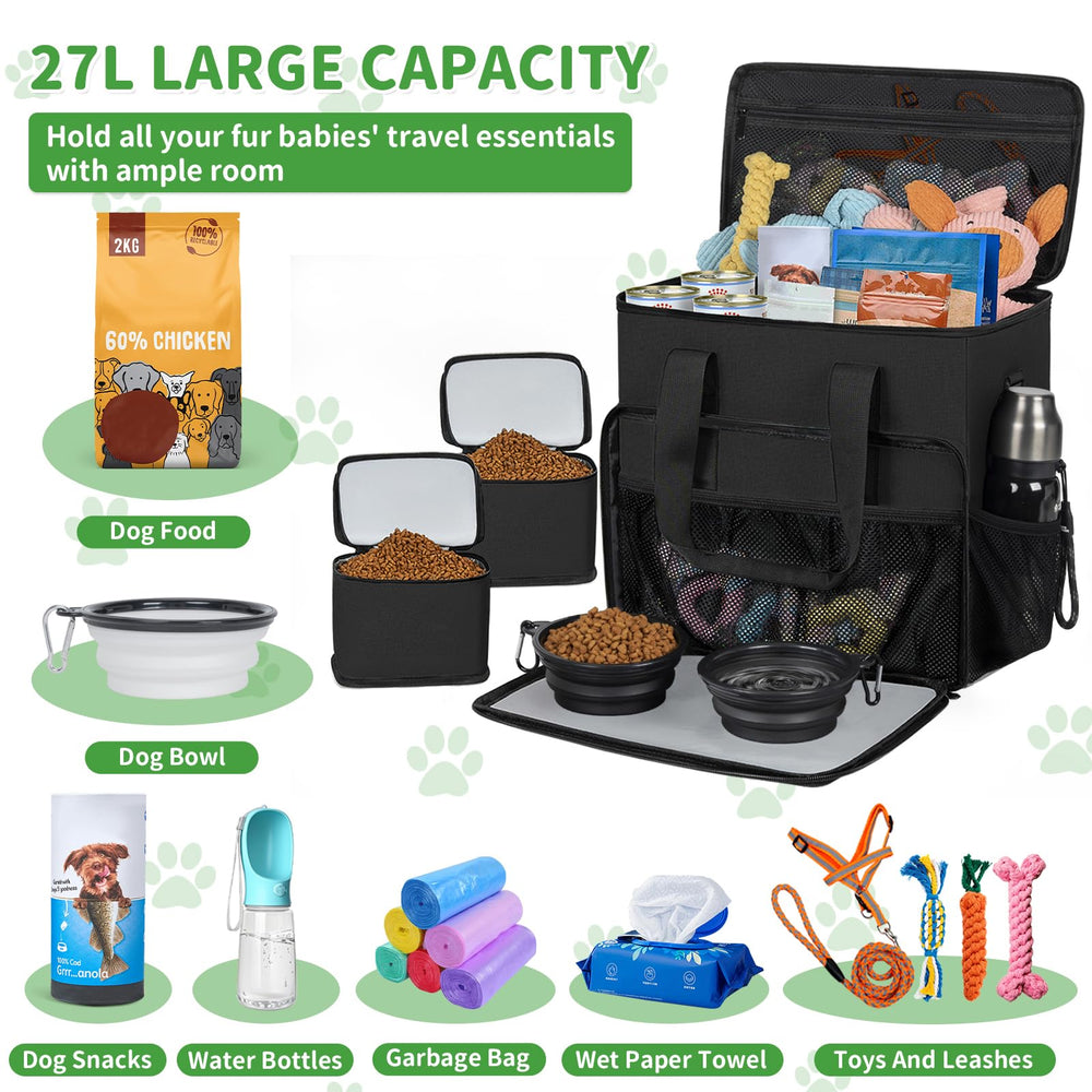 Toribio dog travel bag interior reveals main compartment and organizers for tidy separation of essentials.