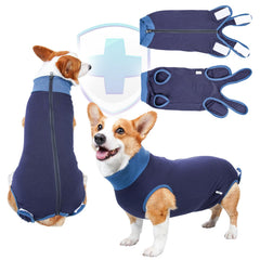 TORJOY breathable dog surgery recovery suit with zipper on, easy dressing and secure fit.