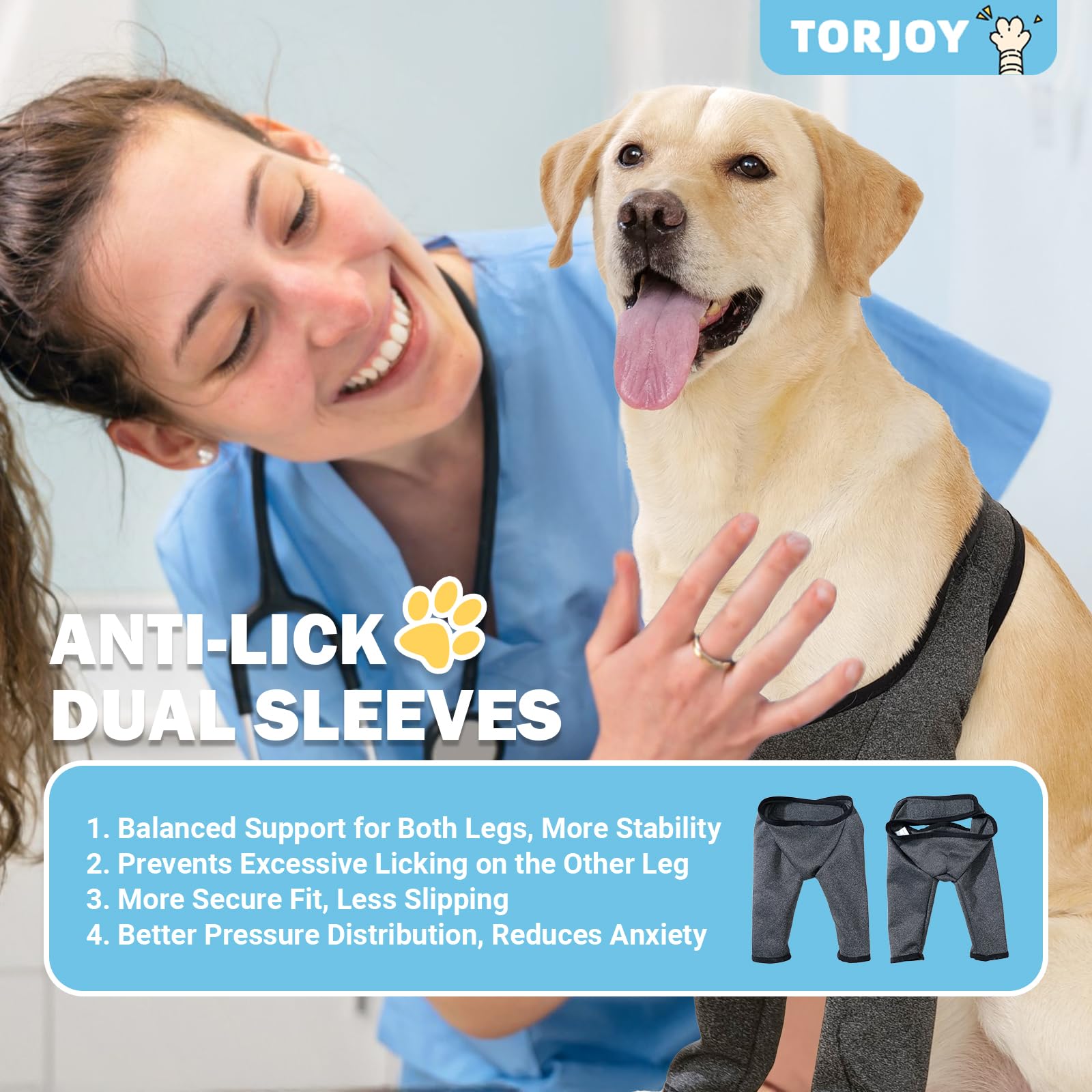 TORJOY dog recovery sleeve cone-alternative supports mobility while protecting stitches.