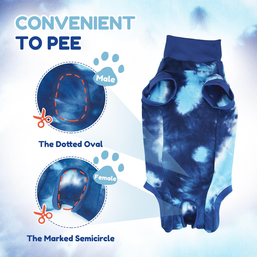 TORJOY multiple-size recovery suit set showing 8 options for small to large dogs.