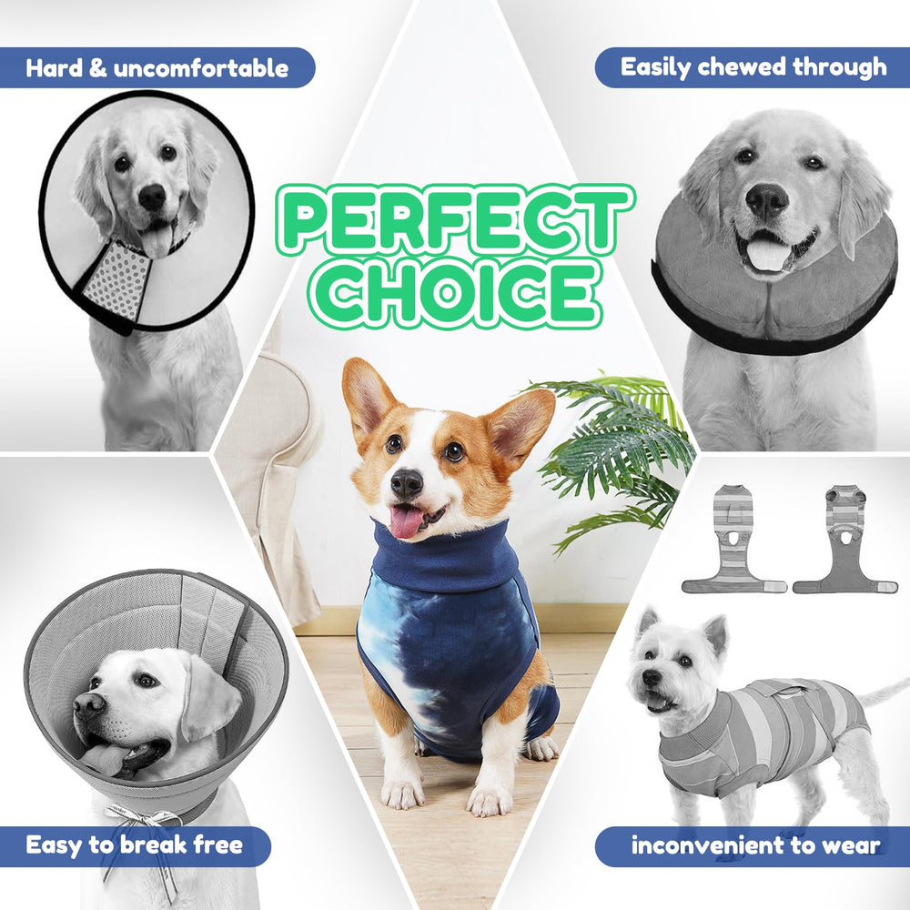 TORJOY dog surgery suit with male/female opening enabling easy post-op toileting.