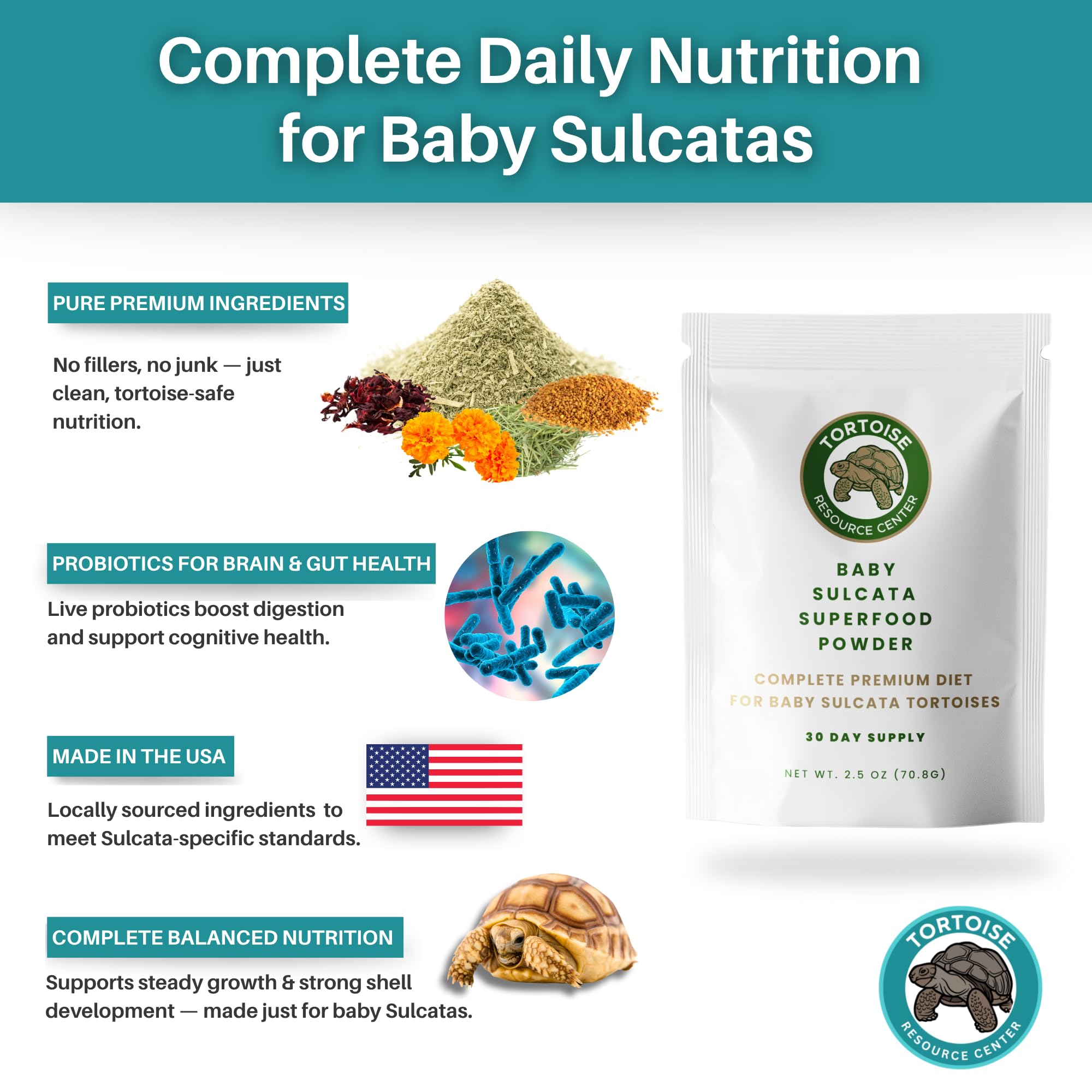 Tortoise Resource Center premium baby sulcata powder pour shows convenient daily dosing.