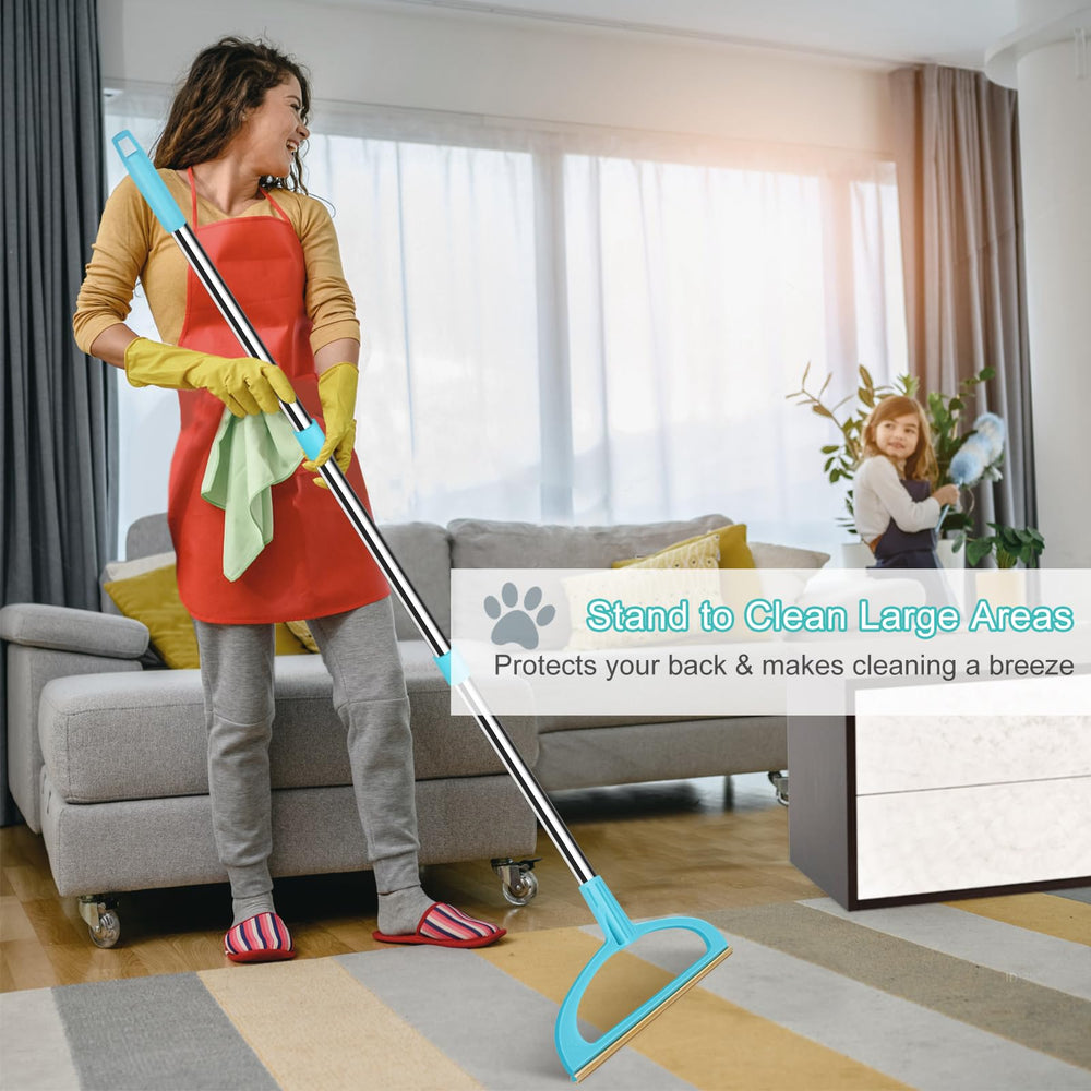 TOSMAL Carpet Rake on rug removes pet fur from fibers quickly