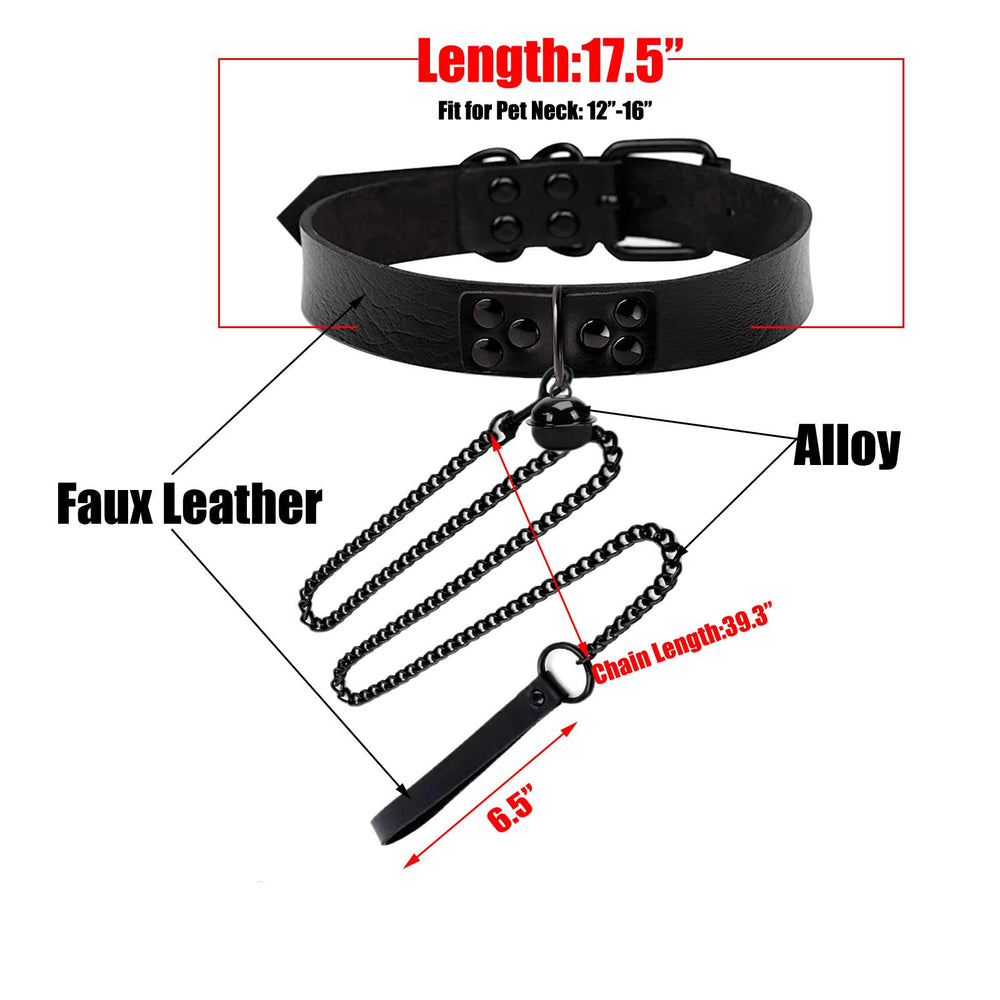 Tosmifairy faux-leather collar and alloy leash set versatile for cosplay.