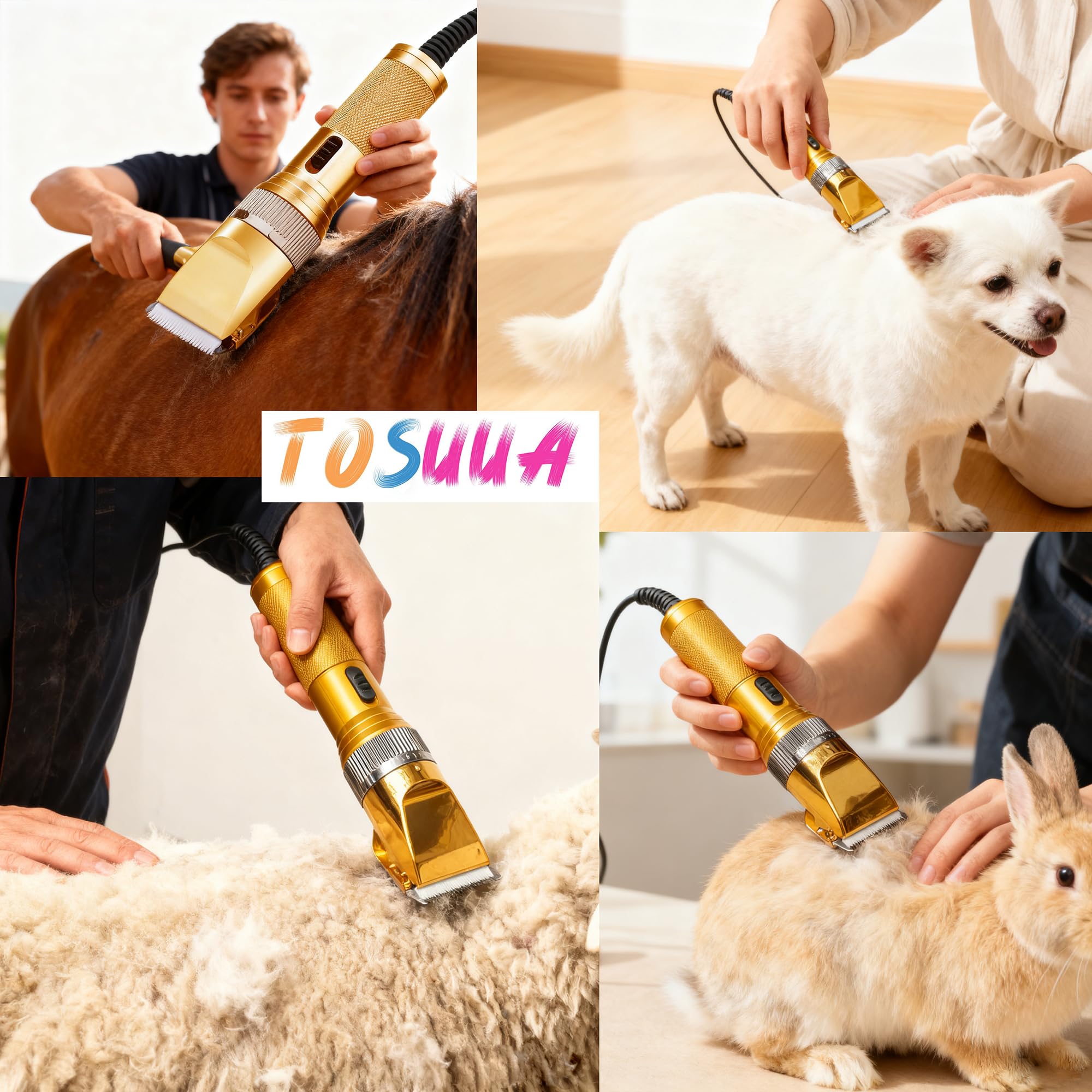 Tosuua heavy duty pet grooming clippers motor detail highlights 36V power for thick coats.