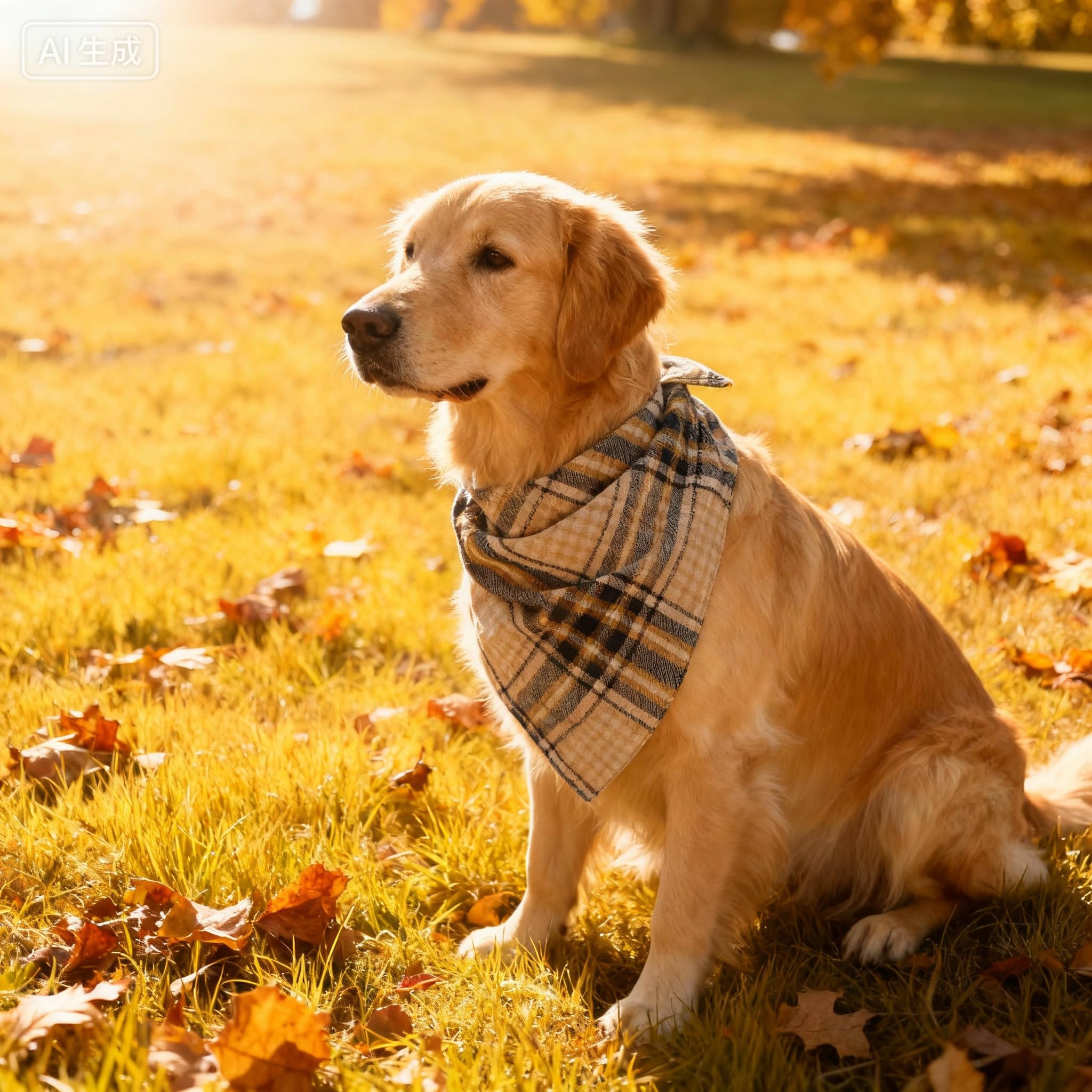 Tosygnb beige-plaid dog bandana styled for seasonal outfits.