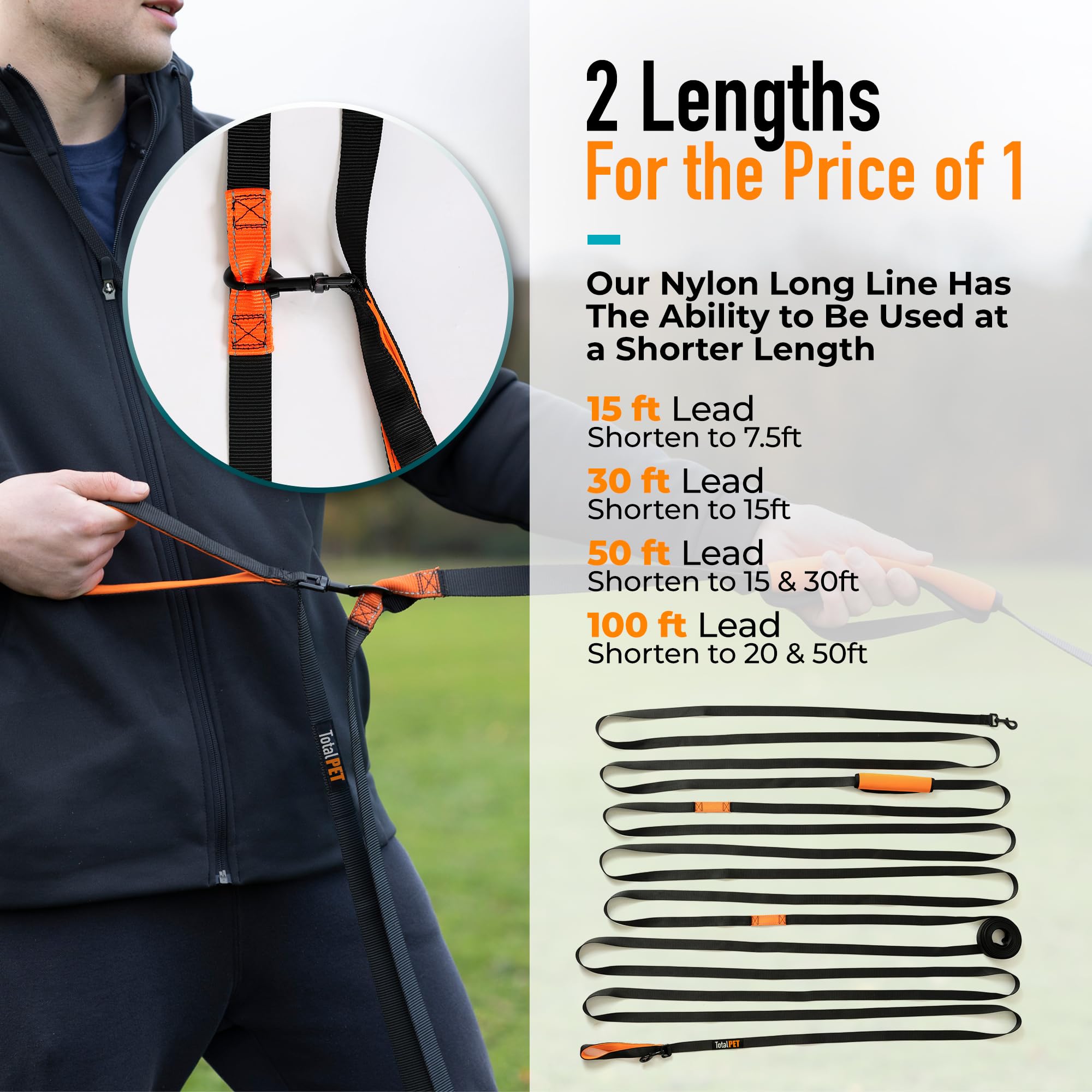 Total Pet storage bag included with leash for tidy transport and on-the-go training.