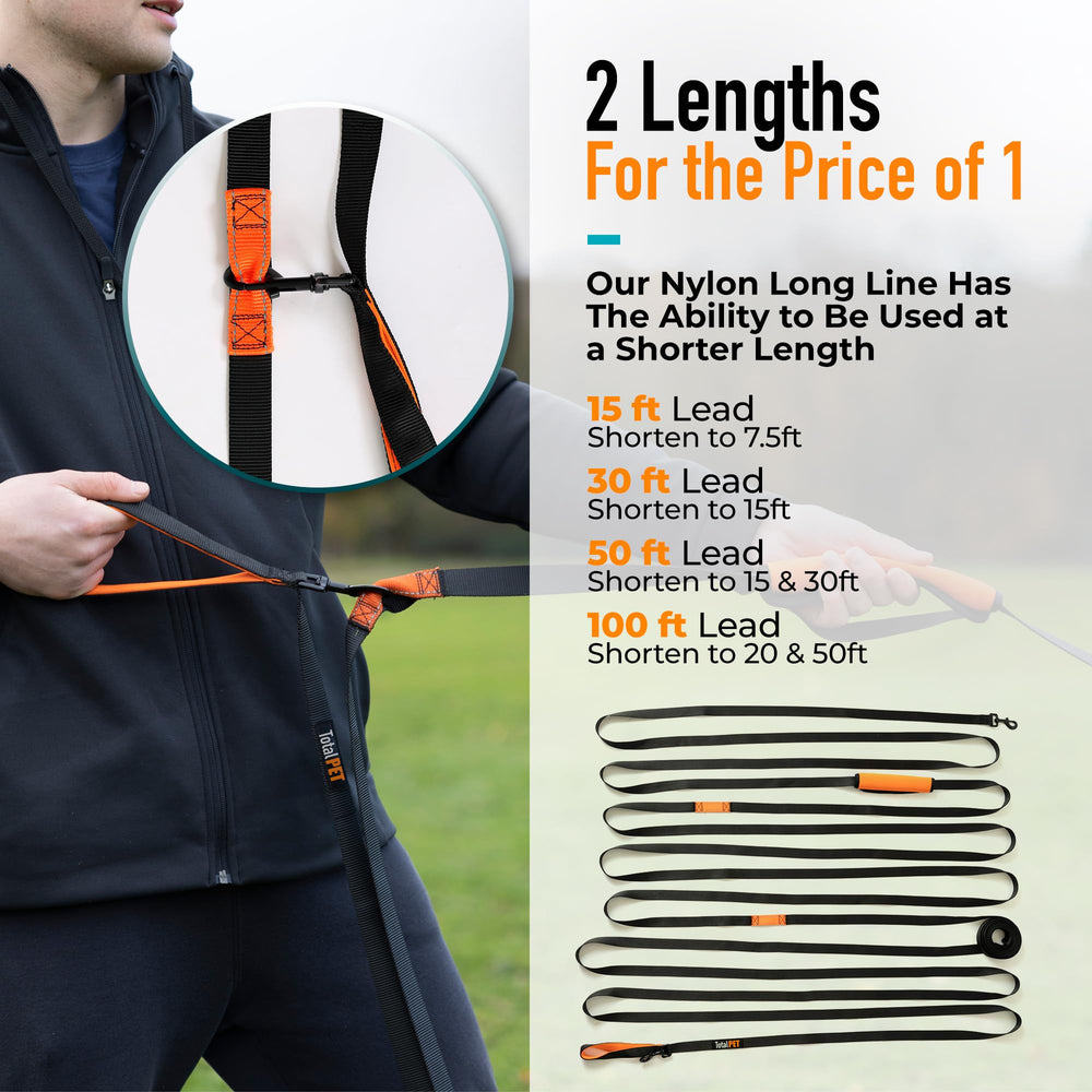 Total Pet storage bag included with leash for tidy transport and on-the-go training.