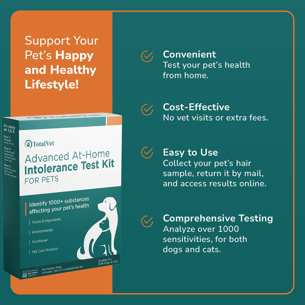 TotalVet no-needle hair test offers a stress-free testing experience.