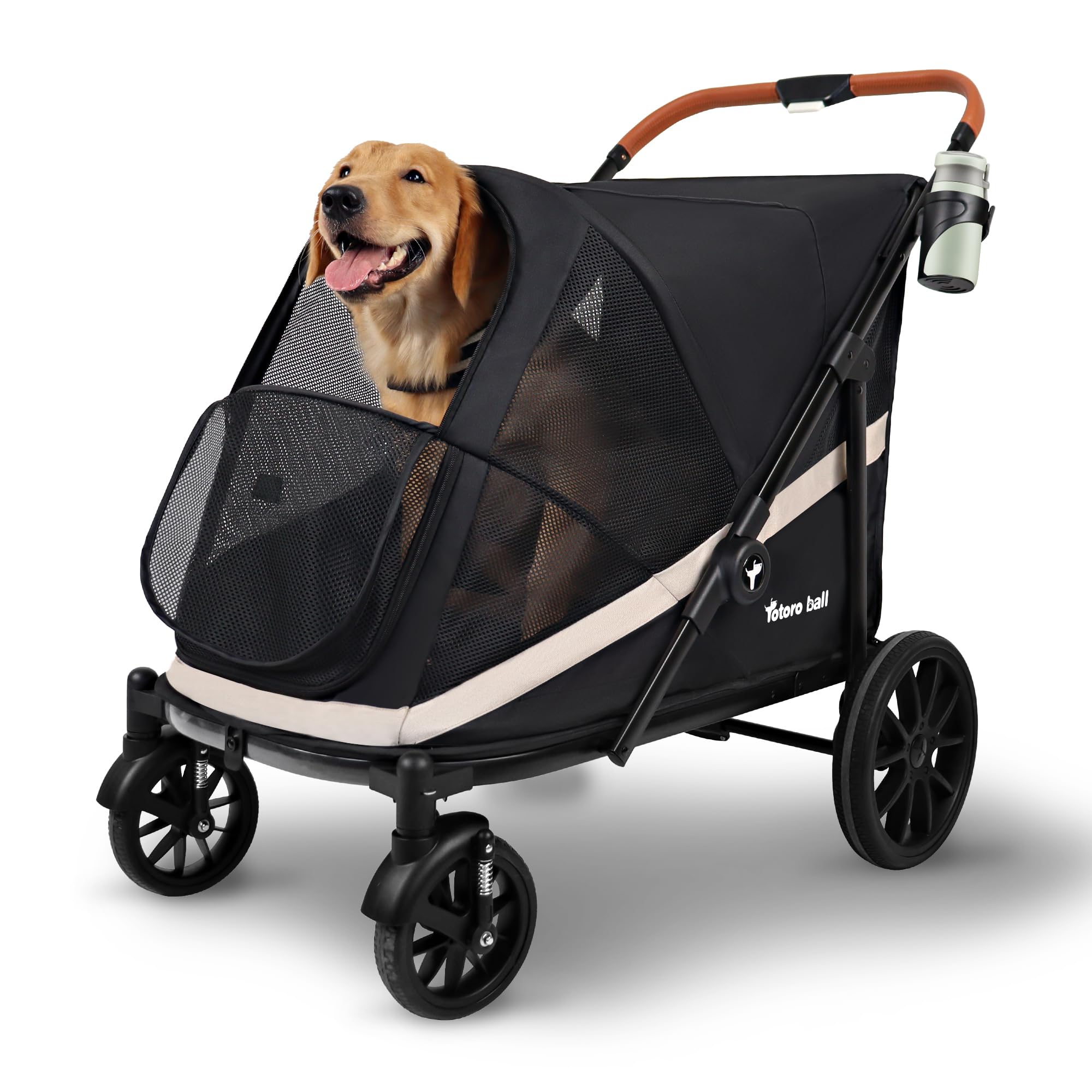 Totoro Ball dog stroller front view with breathable mesh for comfortable outings.