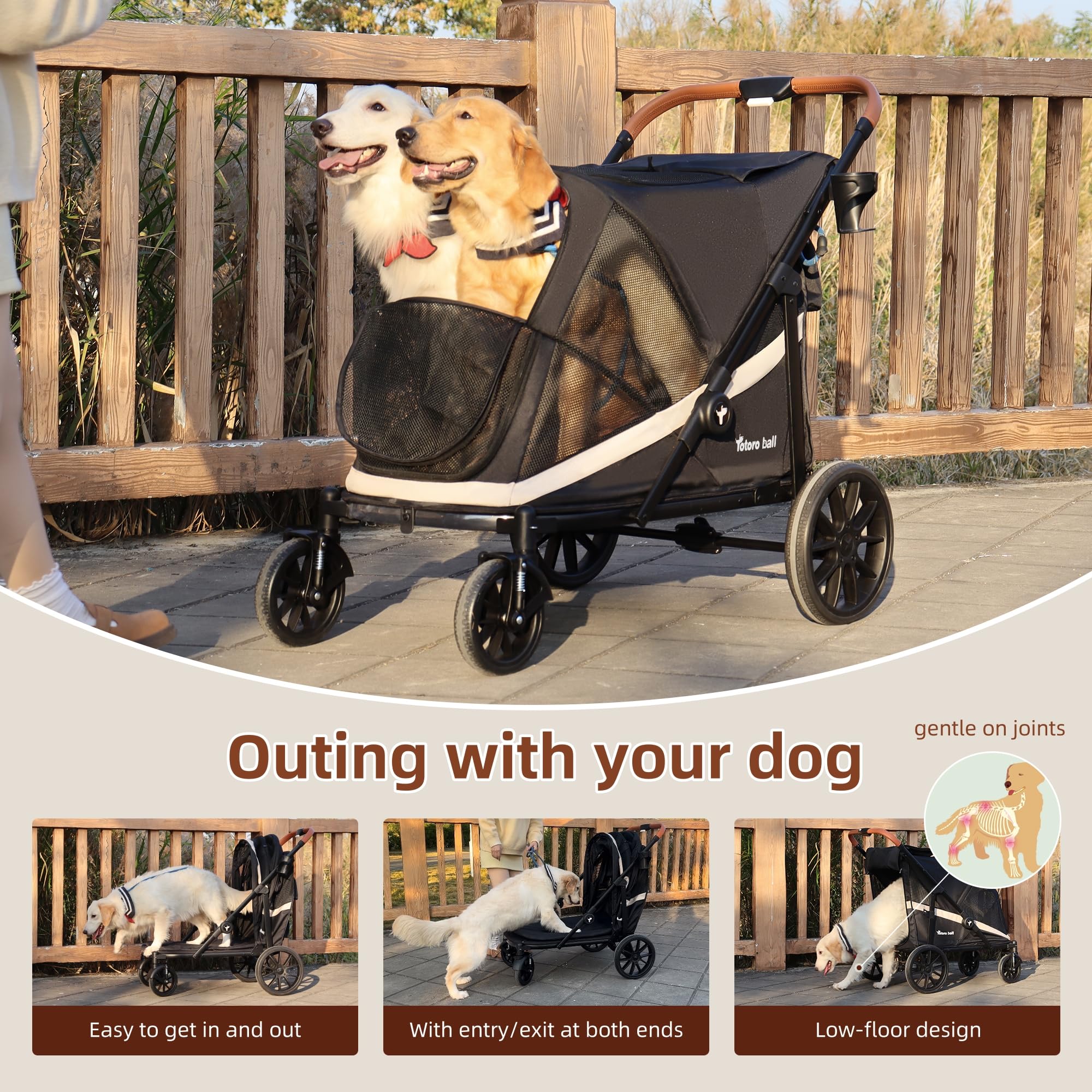 Totoro Ball dog stroller side view highlighting spacious interior for large dogs.