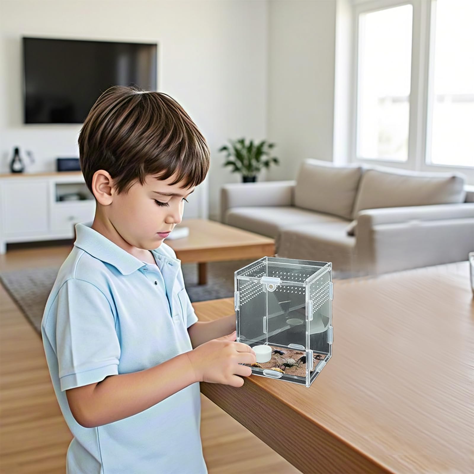 TOTZLIAN mini-habitat accessories include water dish and tongs for feeding.