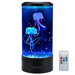 TOUBIK Jellyfish Lamp casts blue glow on a desk for focused work.
