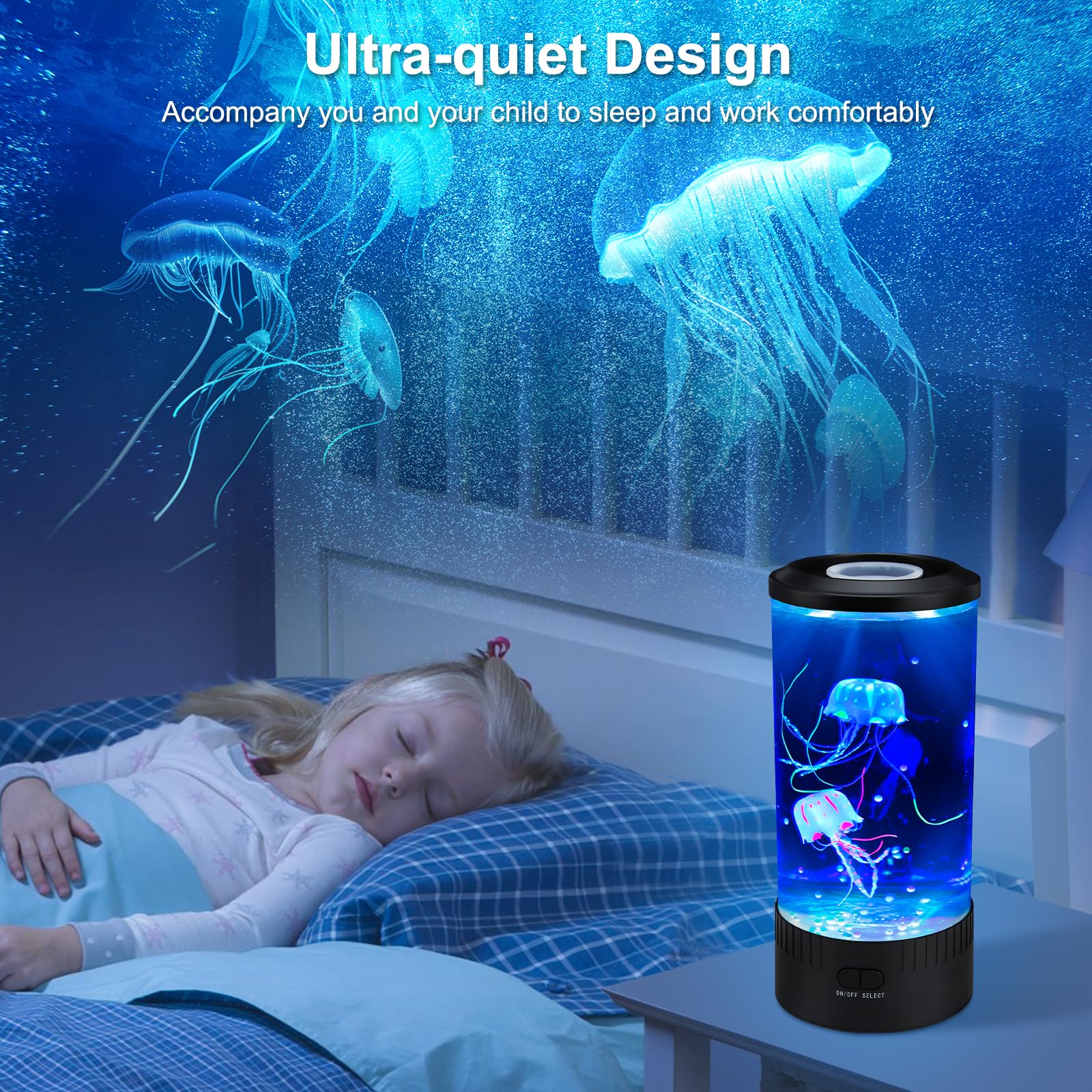 TOUBIK Jellyfish Lamp features a quiet motor and large water tank.