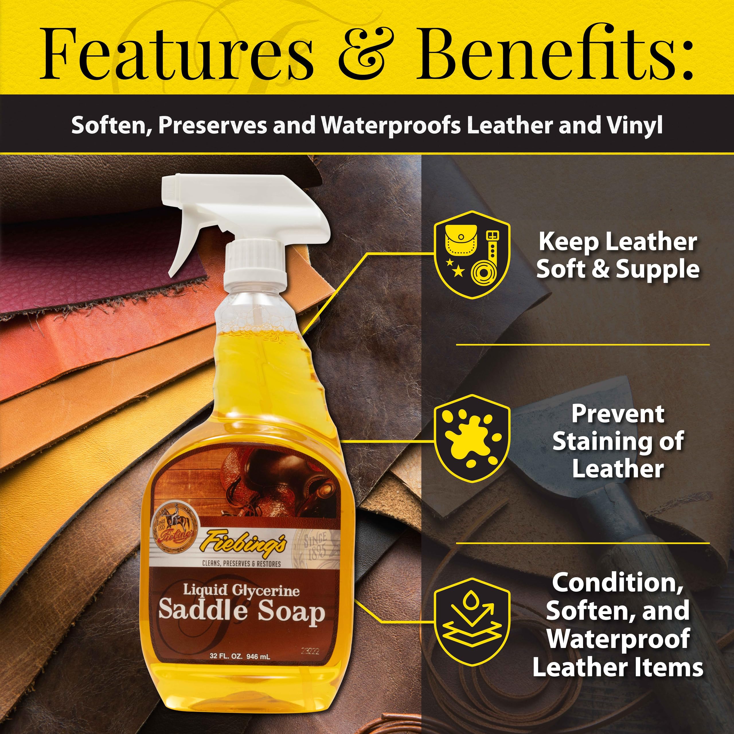 Tough 1 Fiebing's saddle soap satin finish delivers lustrous sheen on smooth leather.