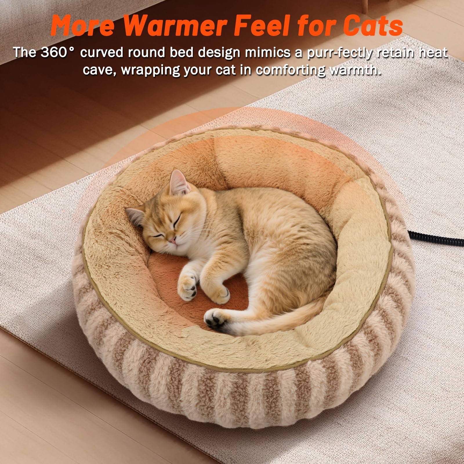 Tovve heated cat bed round nest ready for curling up during naps