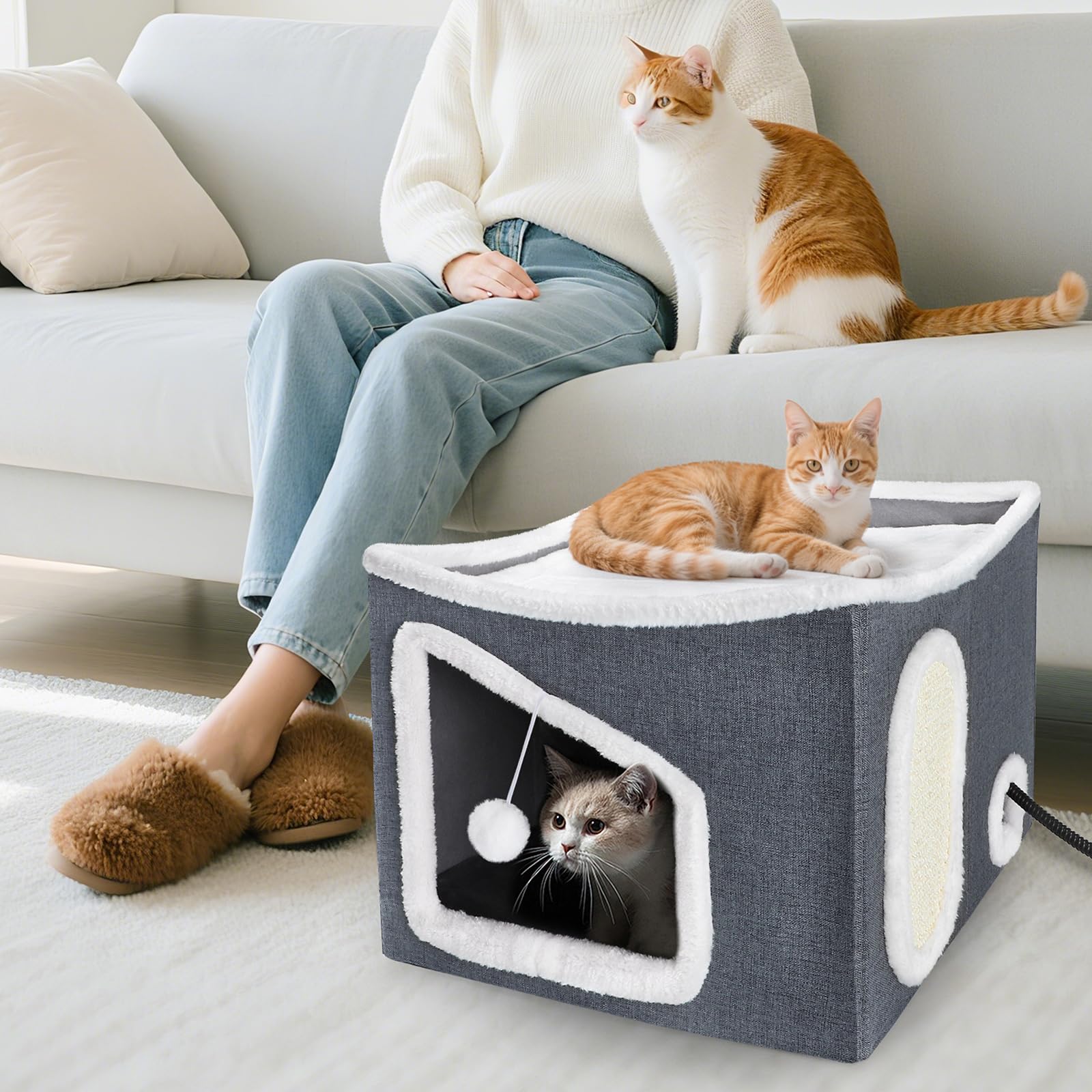 Tovve heated cat house cord protection reduces biting risk for curious cats.