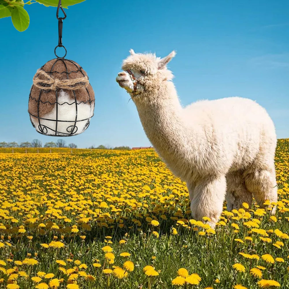 TOWDREU birds pulling alpaca fiber from nesting ball for nest lining