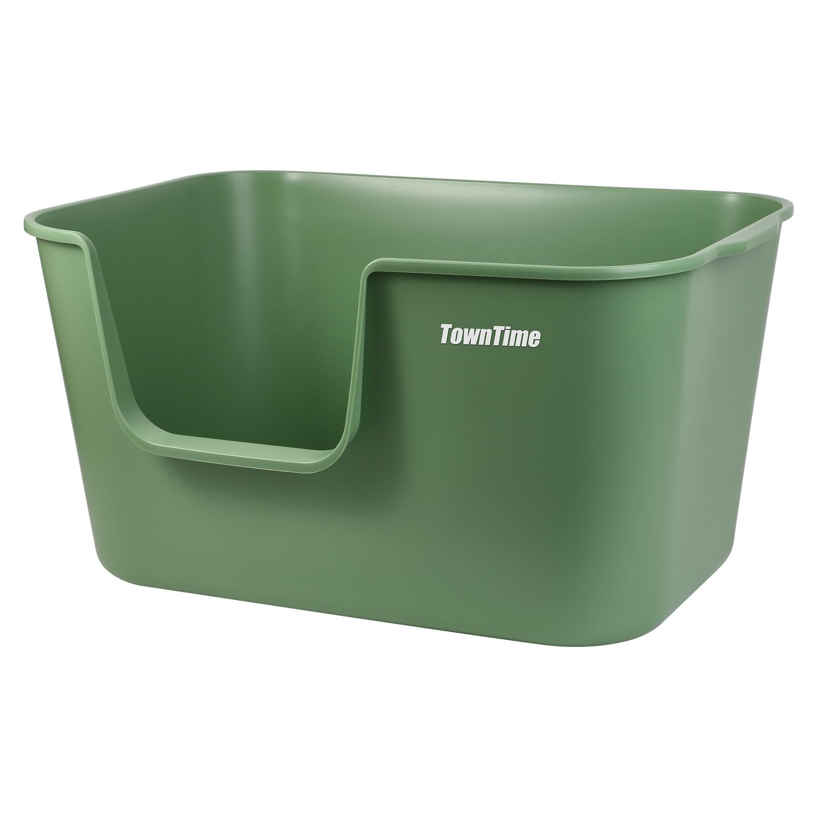 TownTime extra-large litter box green wide-angle shows generous space for multiple cats.