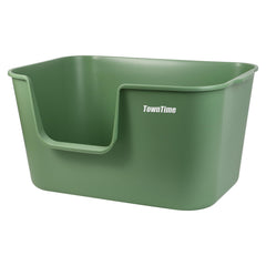 TownTime extra-large litter box green wide-angle shows generous space for multiple cats.