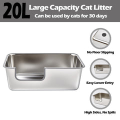 TownTime stainless steel litter box non-stick surface cleans quickly for hygienic setup.