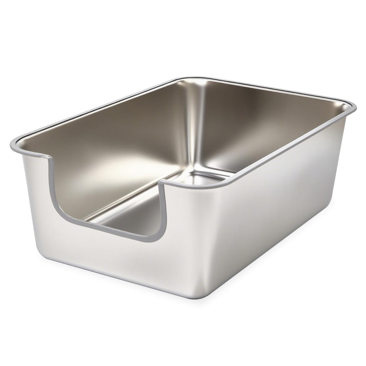 TownTime stainless steel cat litter box with front low-entry for easy access and containment.