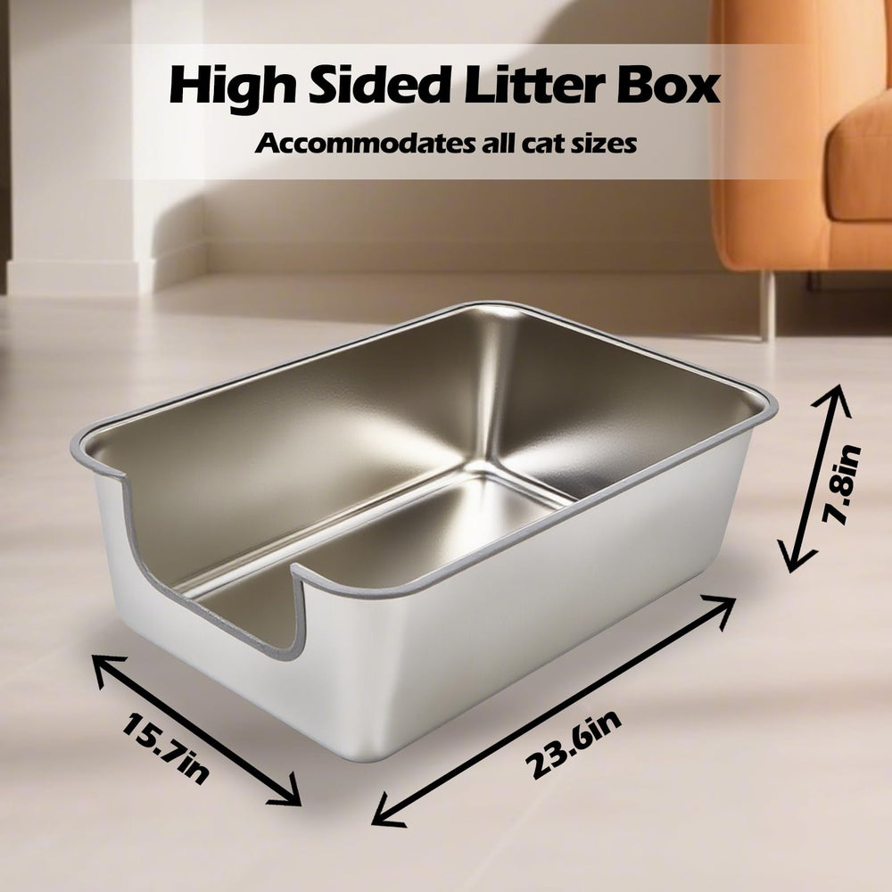 TownTime stainless steel cat litter box in indoor home setting for tidy spaces.