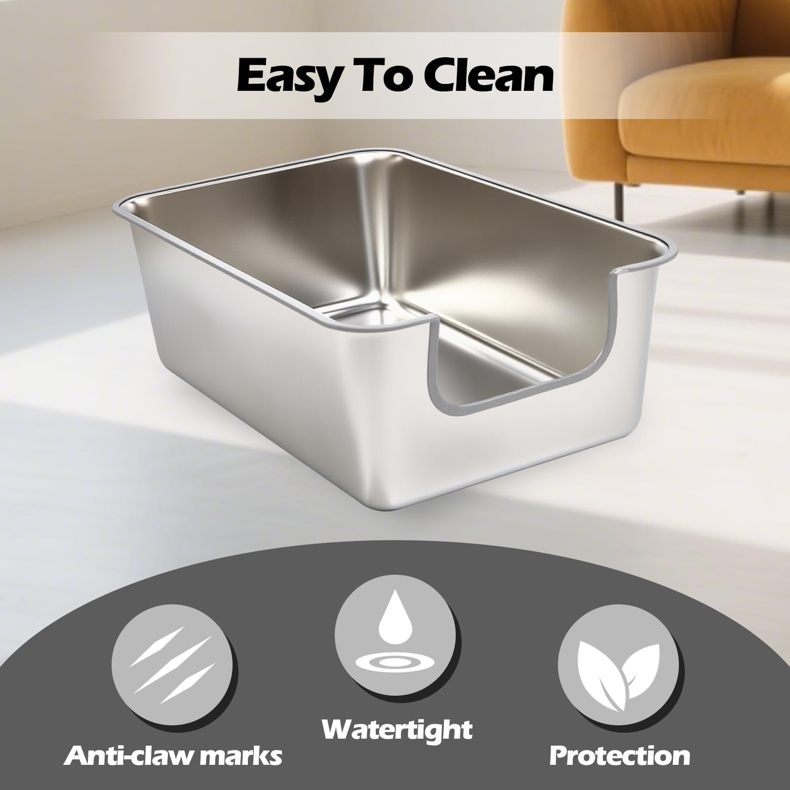 TownTime jumbo XL stainless steel litter box ideal for big cats.