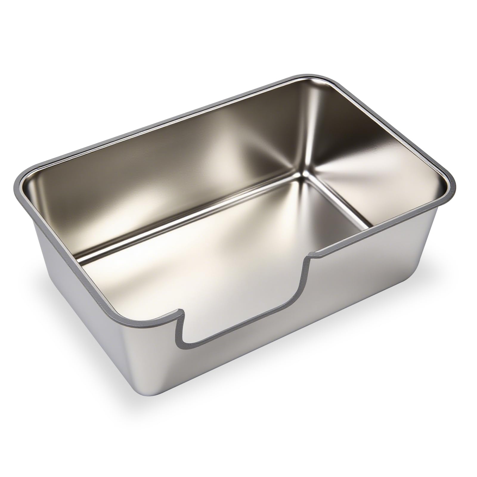 TownTime stainless steel cat litter box low-entry design enables easy access and containment.