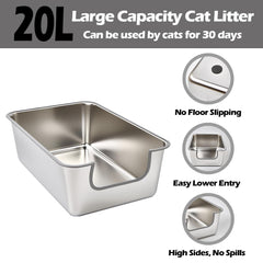 TownTime stainless steel litter box with non-stick surface for quick, hassle-free cleaning.