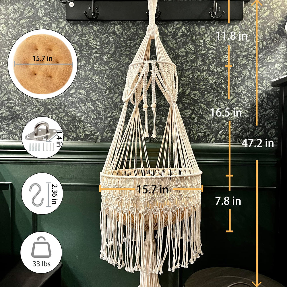 TOYAFUN Macrame Cat Hammock secure metal ring for stable mounting