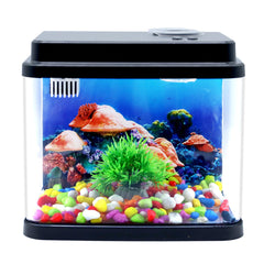 Toycol Mini Fish Tank hood-led-light emphasizes vivid color and decorative lighting.